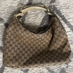 Gucci Black Monogram GG Horsebit Chain Hobo Bag 8ga113